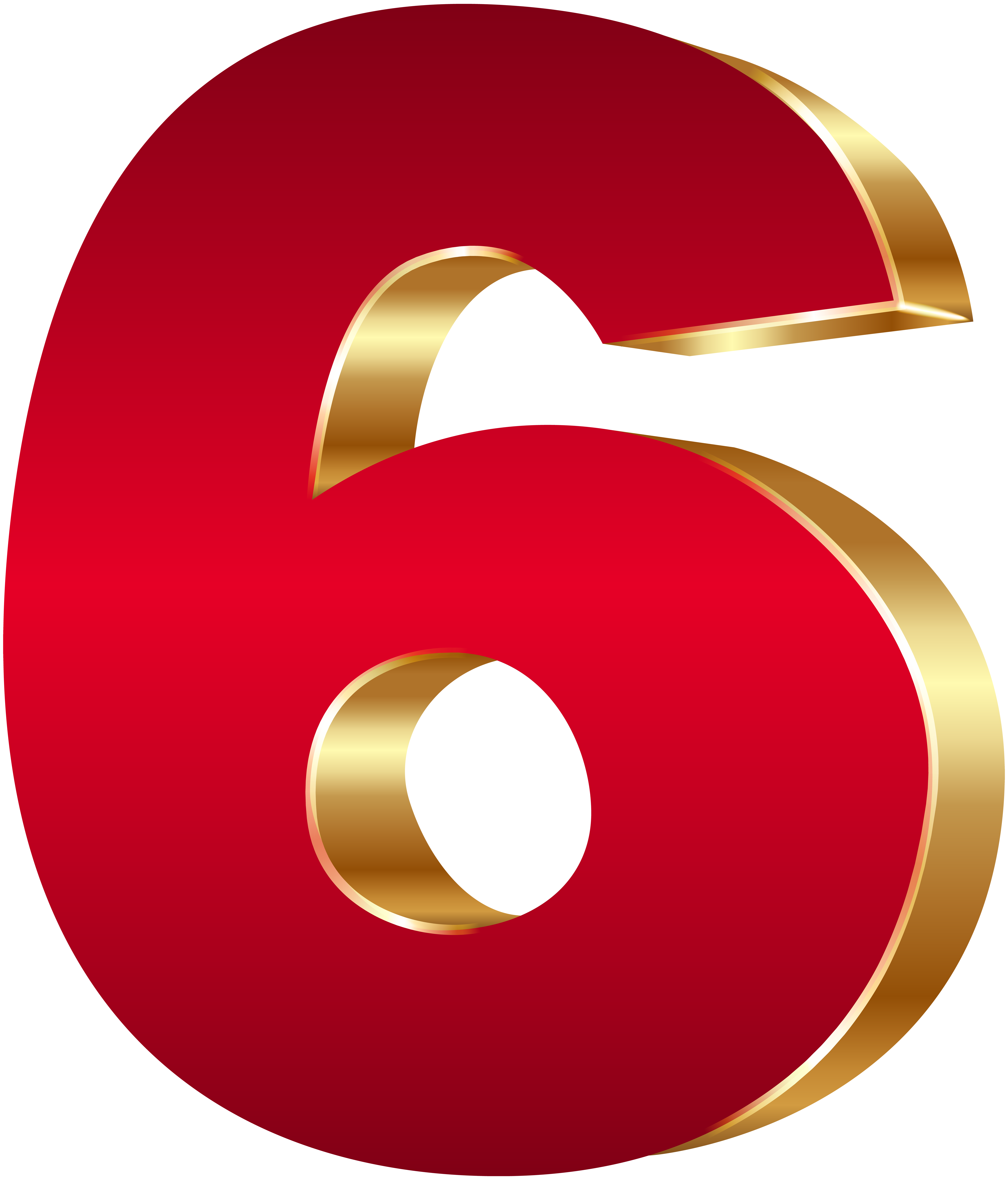 3D Number Six Red Gold PNG Clip Art Image