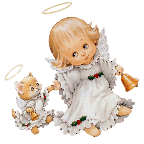 Cute Angel with Kitten Free PNG Clipart Picture