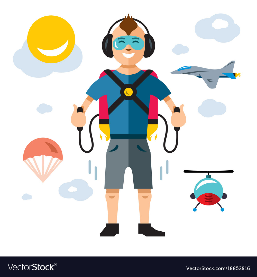 Jet pack flat style colorful cartoon