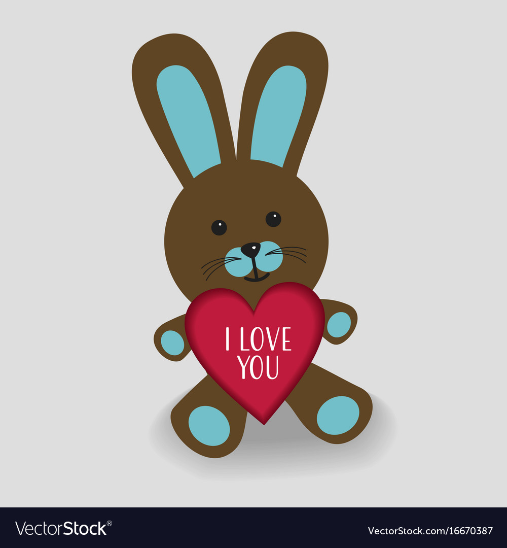 Blue bunny with heart i love you