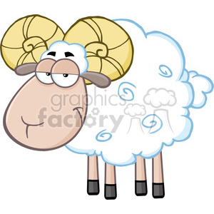 Royalty Free RF Clipart Illustration Cute Ram Sheep Cartoon Mascot  Character clipart