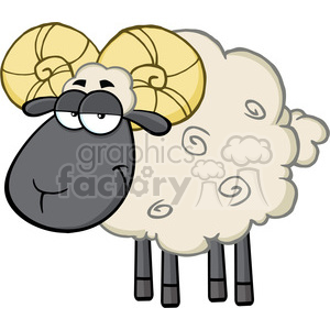 Royalty Free RF Clipart Illustration Cute Black Head Ram Sheep Cartoon  Mascot Character clipart