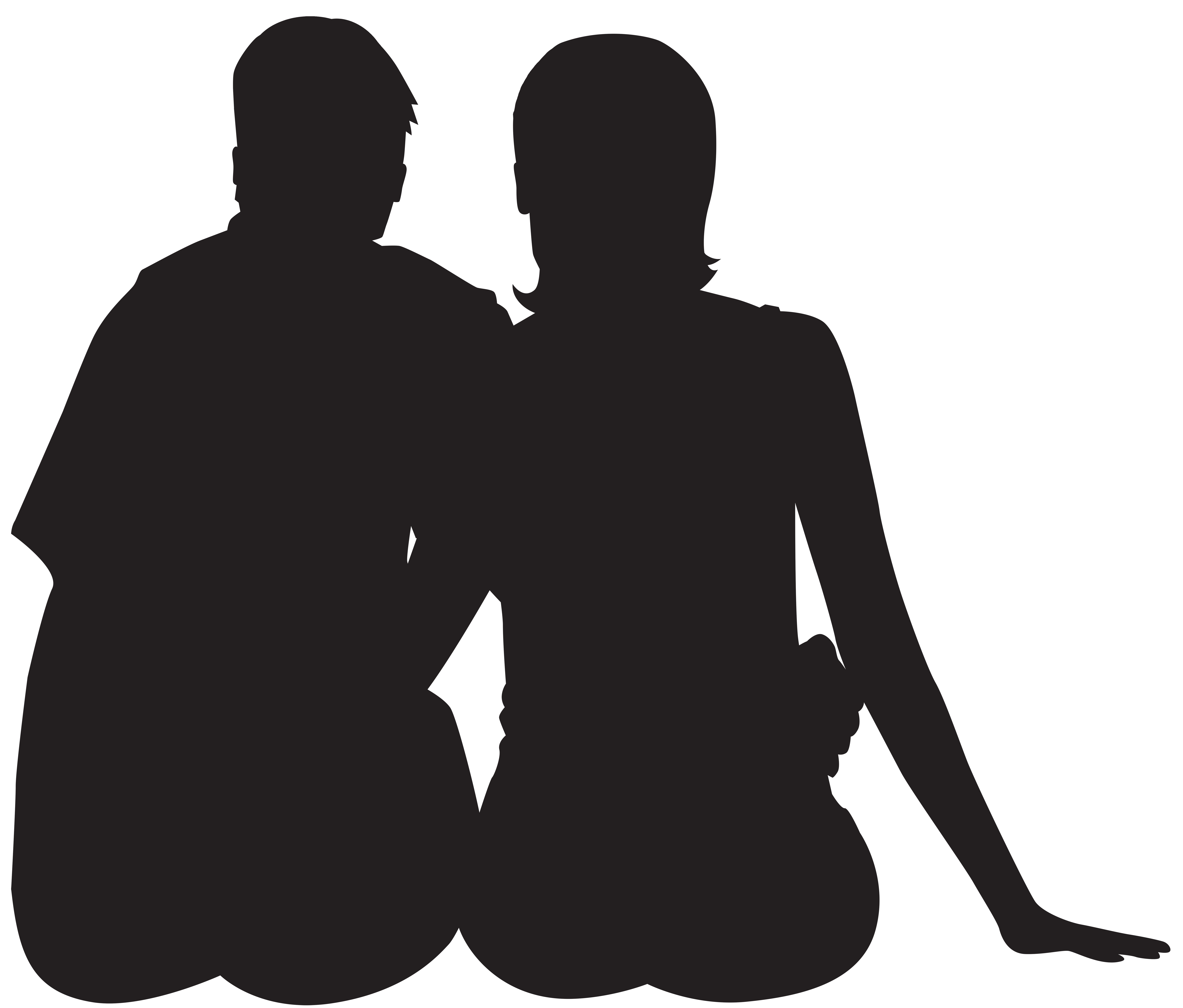 Sitting Couple Silhouette PNG Clip Art Image