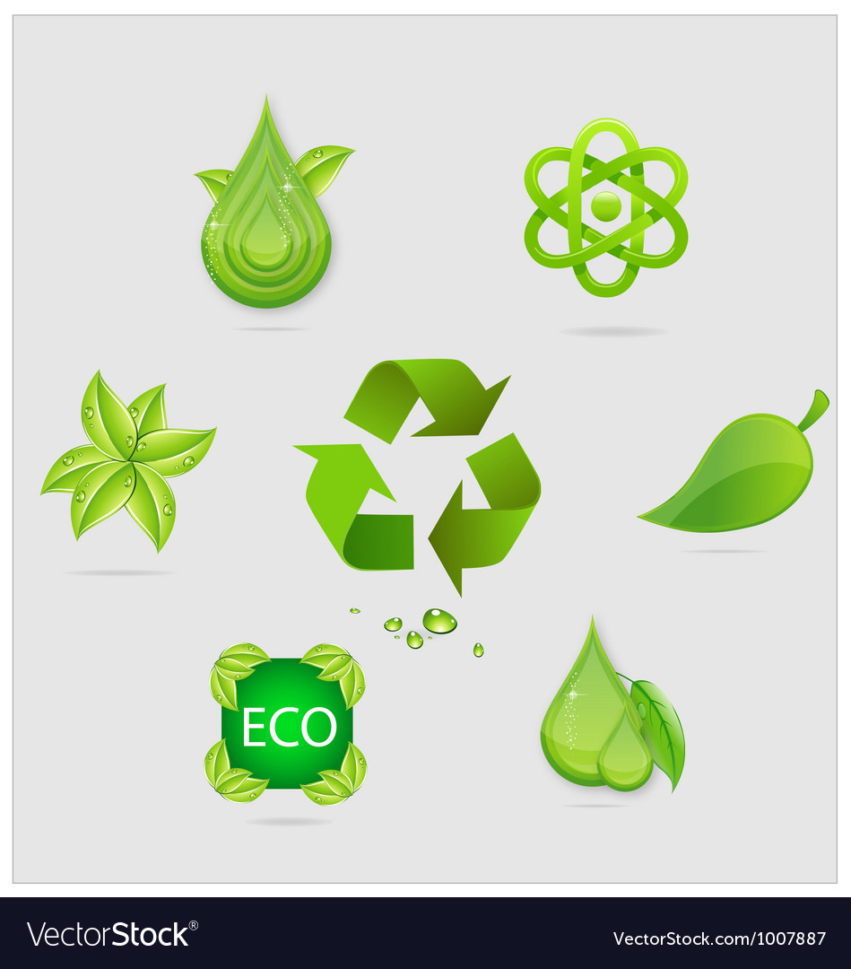 Eco symbols and emblems set green color