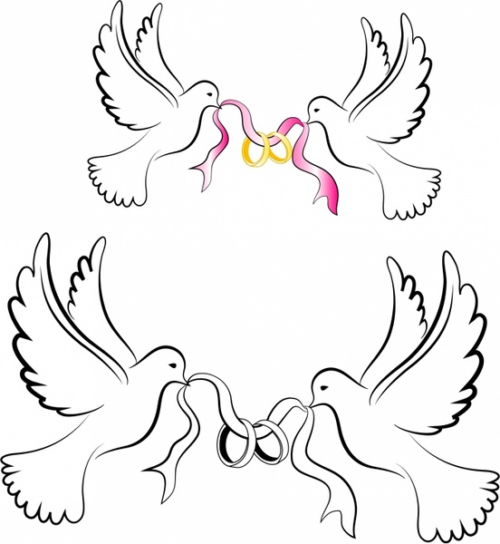 White Wedding Doves with Rings Free vector in Adobe