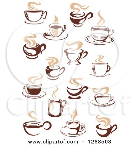 Clipart of Two Toned Tan and Brown Steamy Coffee Cup Designs
