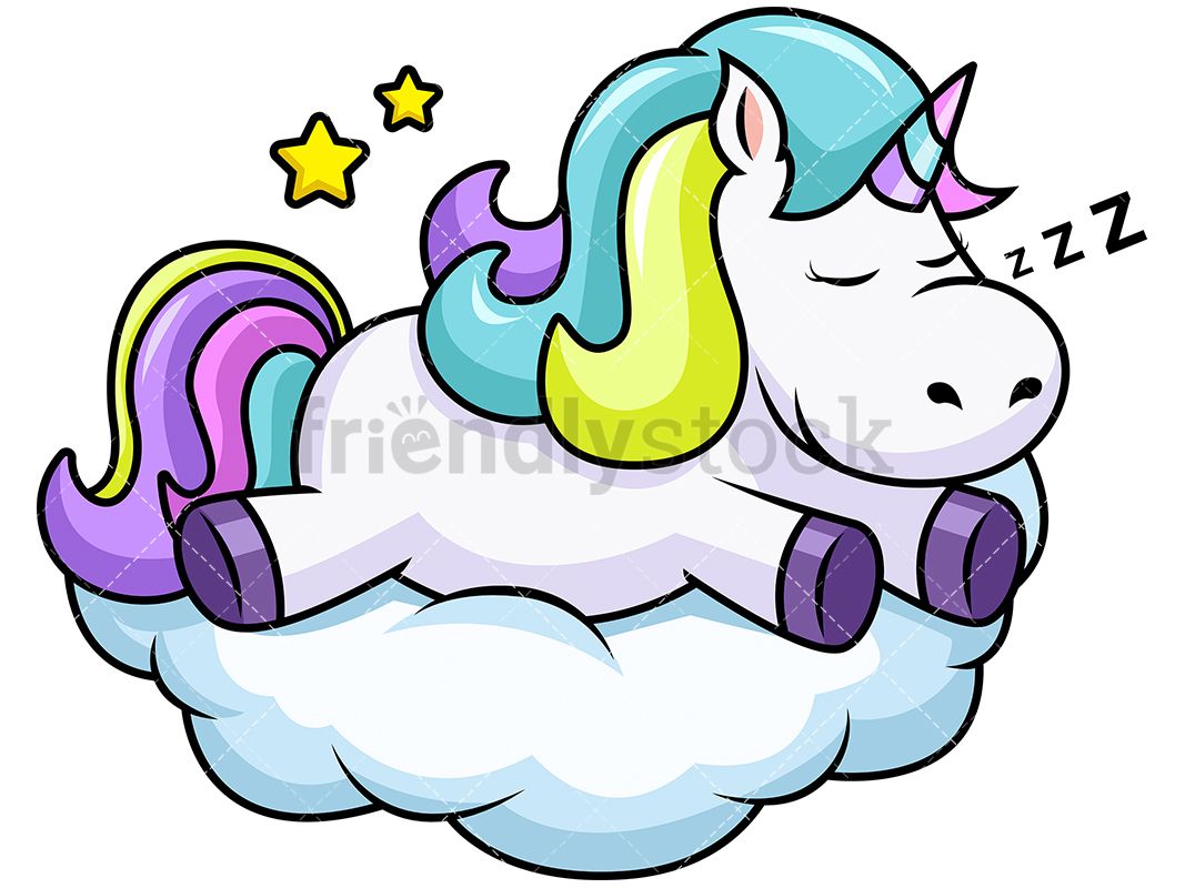 Cute Unicorn Taking A Nap On A Cloud Up In The Sky
