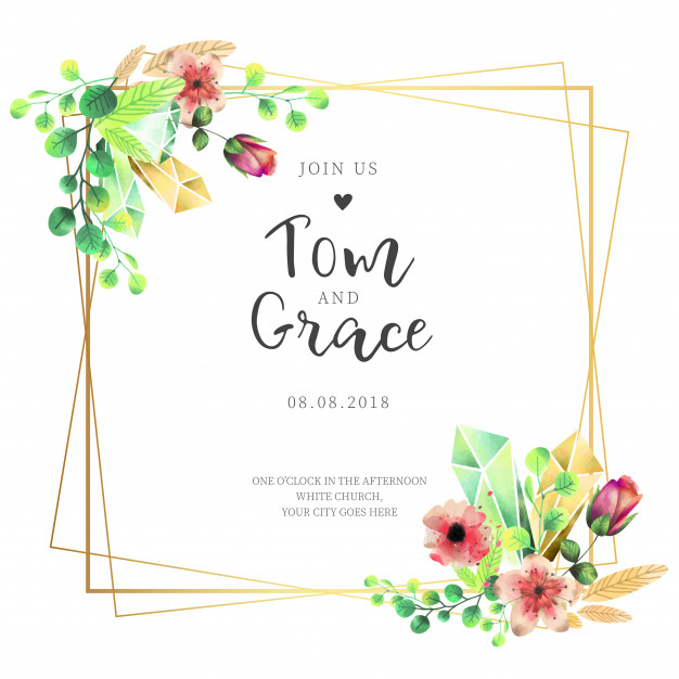 Elegant frame wedding invitation with watercolor flowers