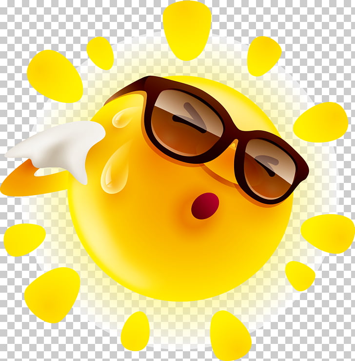 Perspiration Summer Sun Illustration, Cartoon sun, emoji