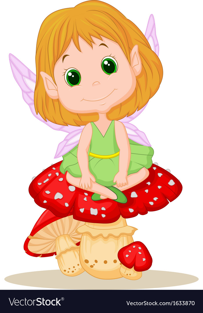 Cute fairy cartoon sitting on mushroom