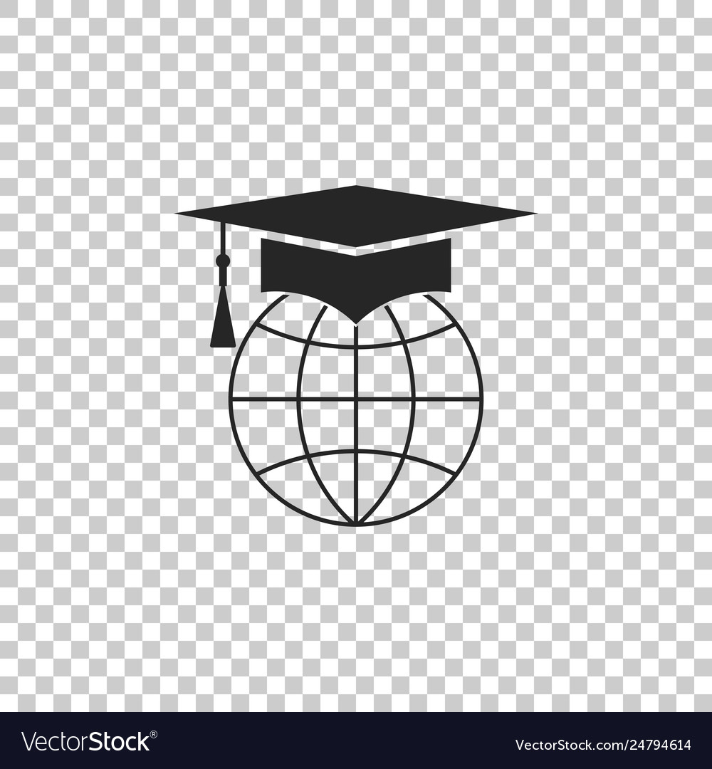 Graduation cap on globe icon isolated on