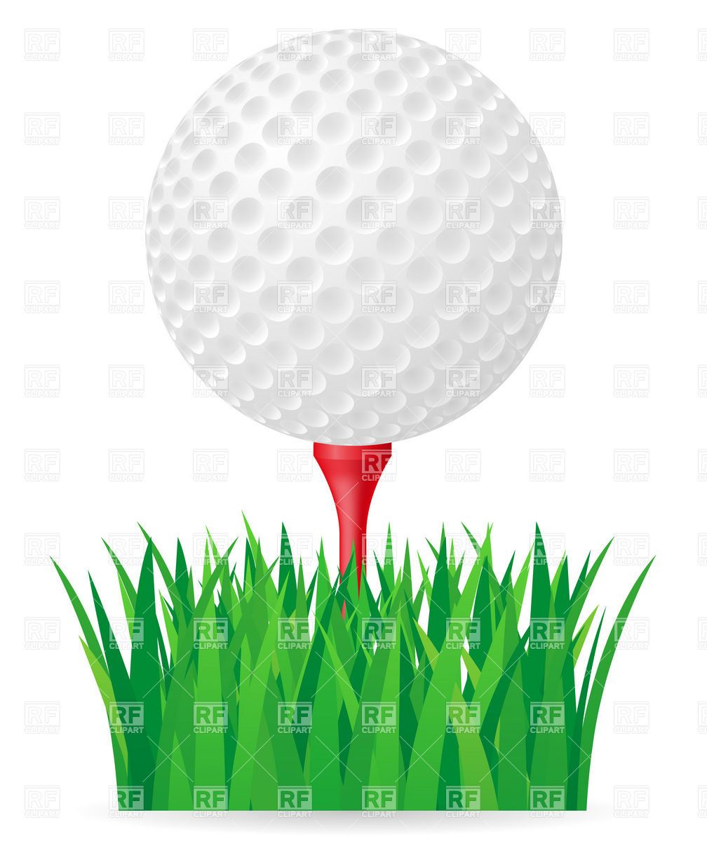 Golf ball on tee and green grass Vector Image