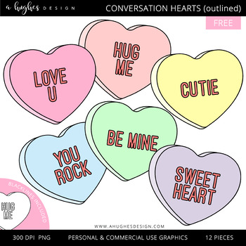 FREE Conversation Hearts Outlined Clipart