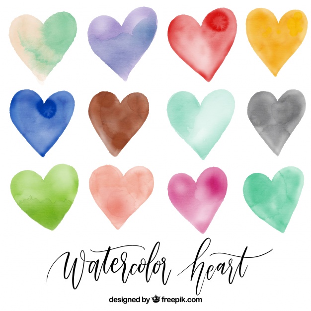 Collection watercolor hearts.