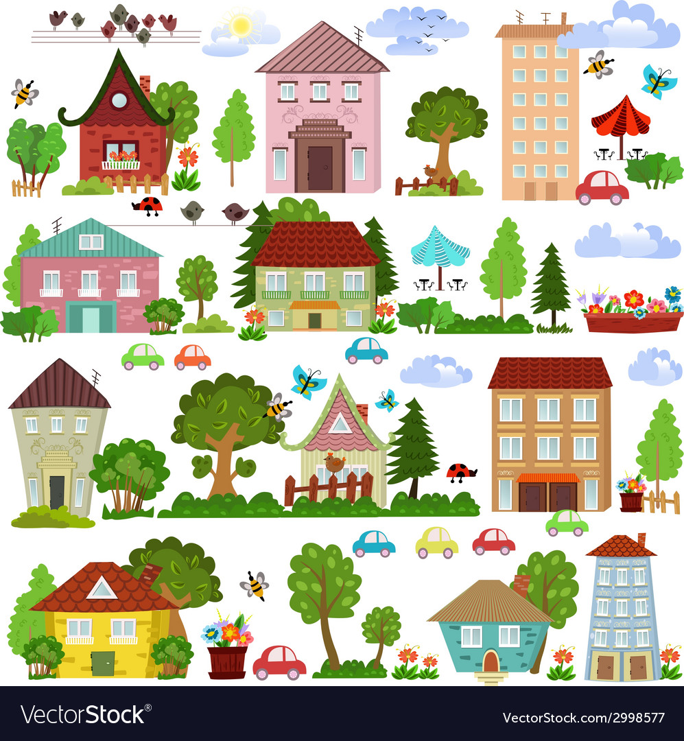 Collection a cartoon houses and trees for you