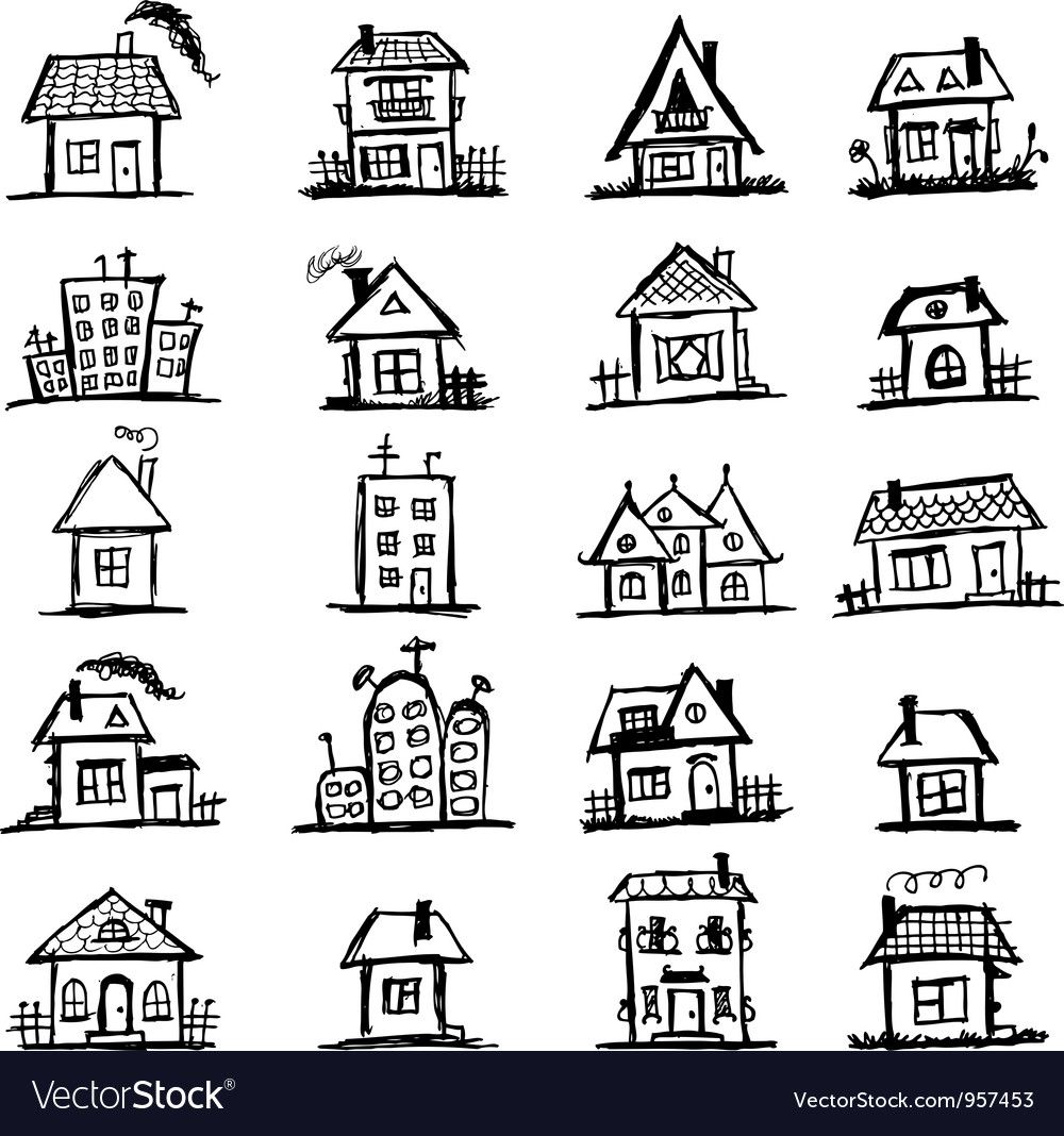 Sketch of art houses for your design Royalty Free Vector