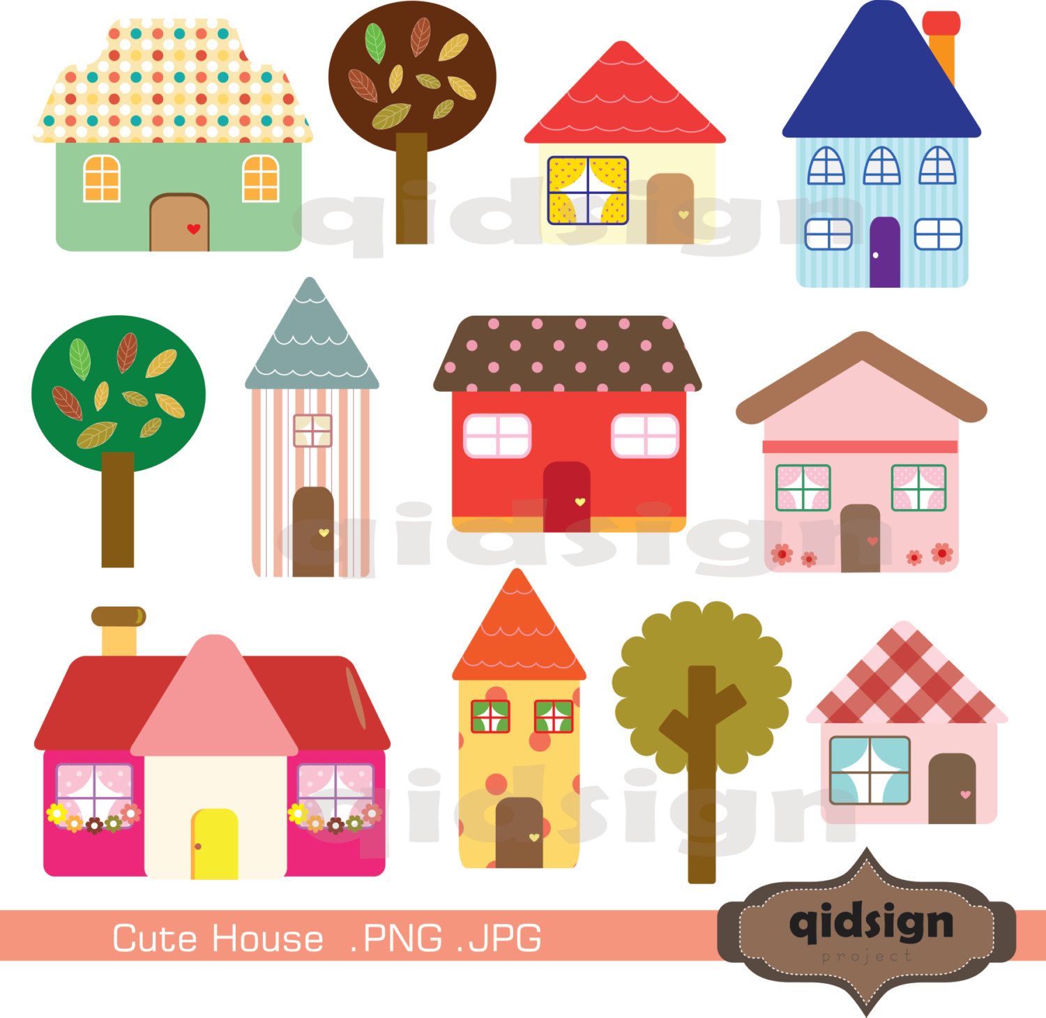 Cute House Clipart Personal and Commercial by qidsignproject