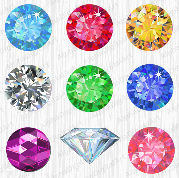 9 Gems Clipart,Gem Rings Clipart, Digital Gems, Pearls