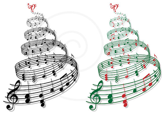 Christmas tree with music notes, printable Christmas card