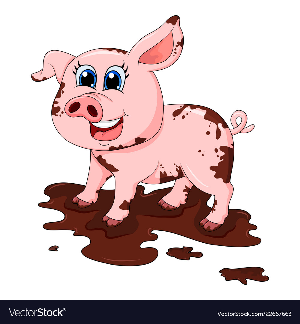 Dirty pig in mud cartoon character design