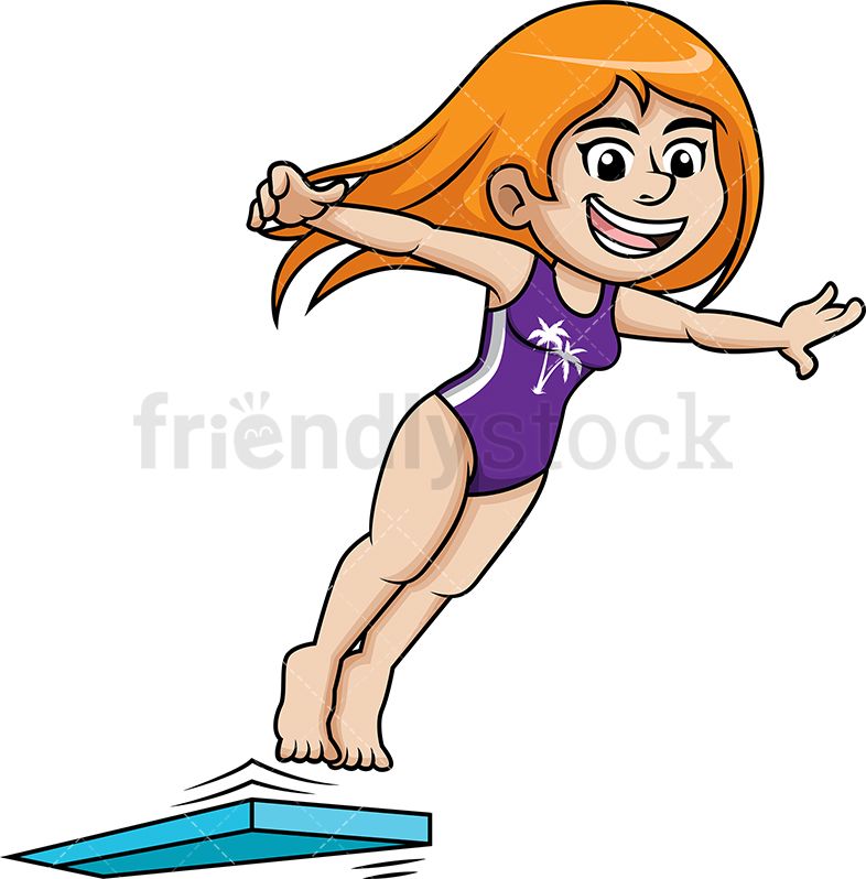 Woman Jumping In The Pool From Diving Board