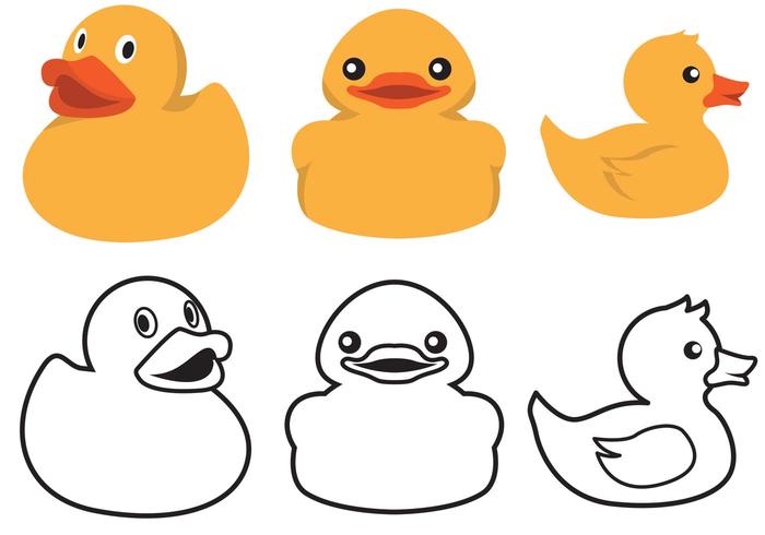 Rubber Duck Color And Outline Vector