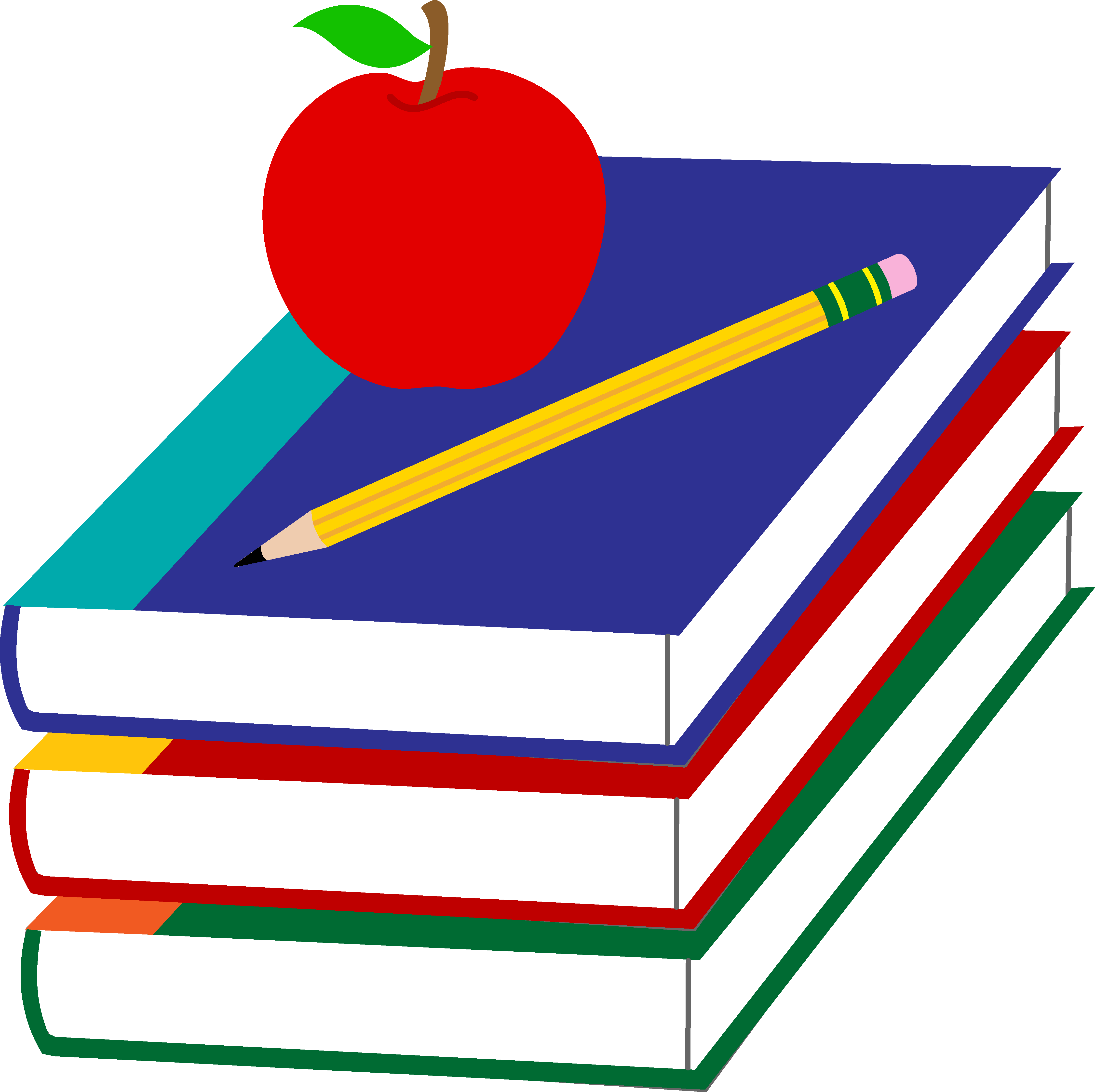 School Books With Apple And Pencil Free clipart free image