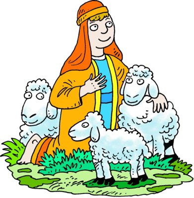 Shepherd and sheep.