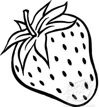 A black and white drawing of a plump strawberry