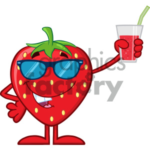 Royalty Free RF Clipart Illustration Strawberry Fruit Cartoon Mascot  Character With Sunglasses Holding Up A Glass Of Juice Vector Illustration