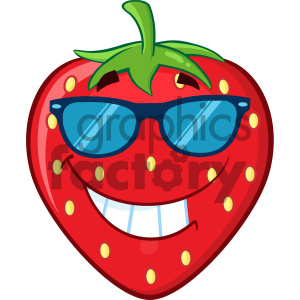 Royalty Free RF Clipart Illustration Smiling Strawberry Fruit Cartoon  Mascot Character With Sunglasses Vector Illustration Isolated On White