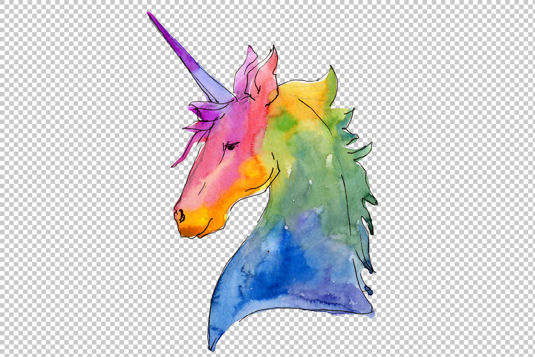 Watercolor Unicorn Clipart, Free Commercial Use, Hand