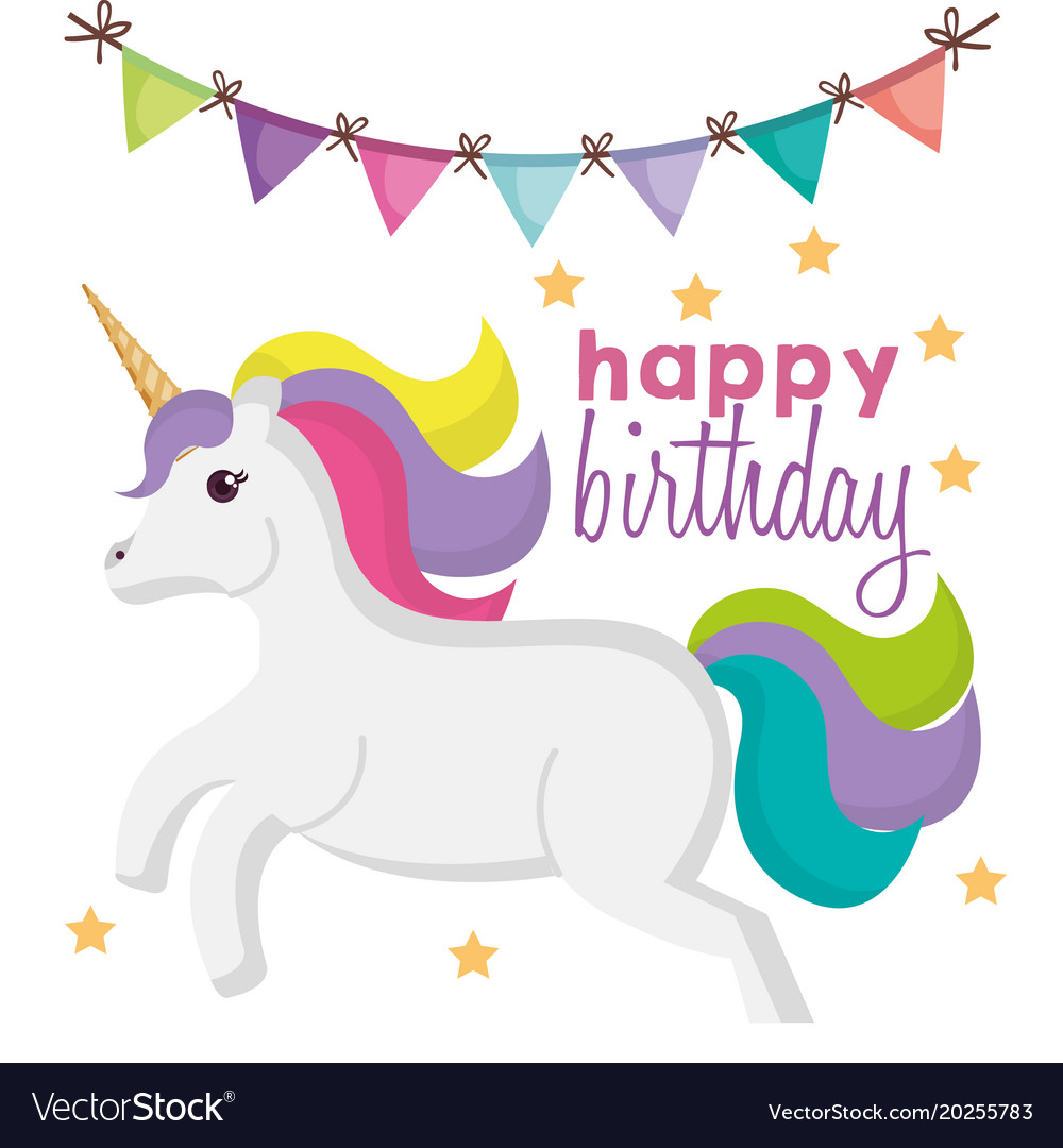 Happy birthday card with unicorn character