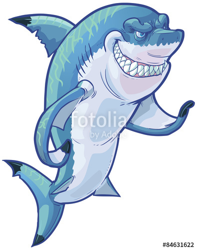Mean Gesturing Shark Mascot Vector Cartoon Clip Art