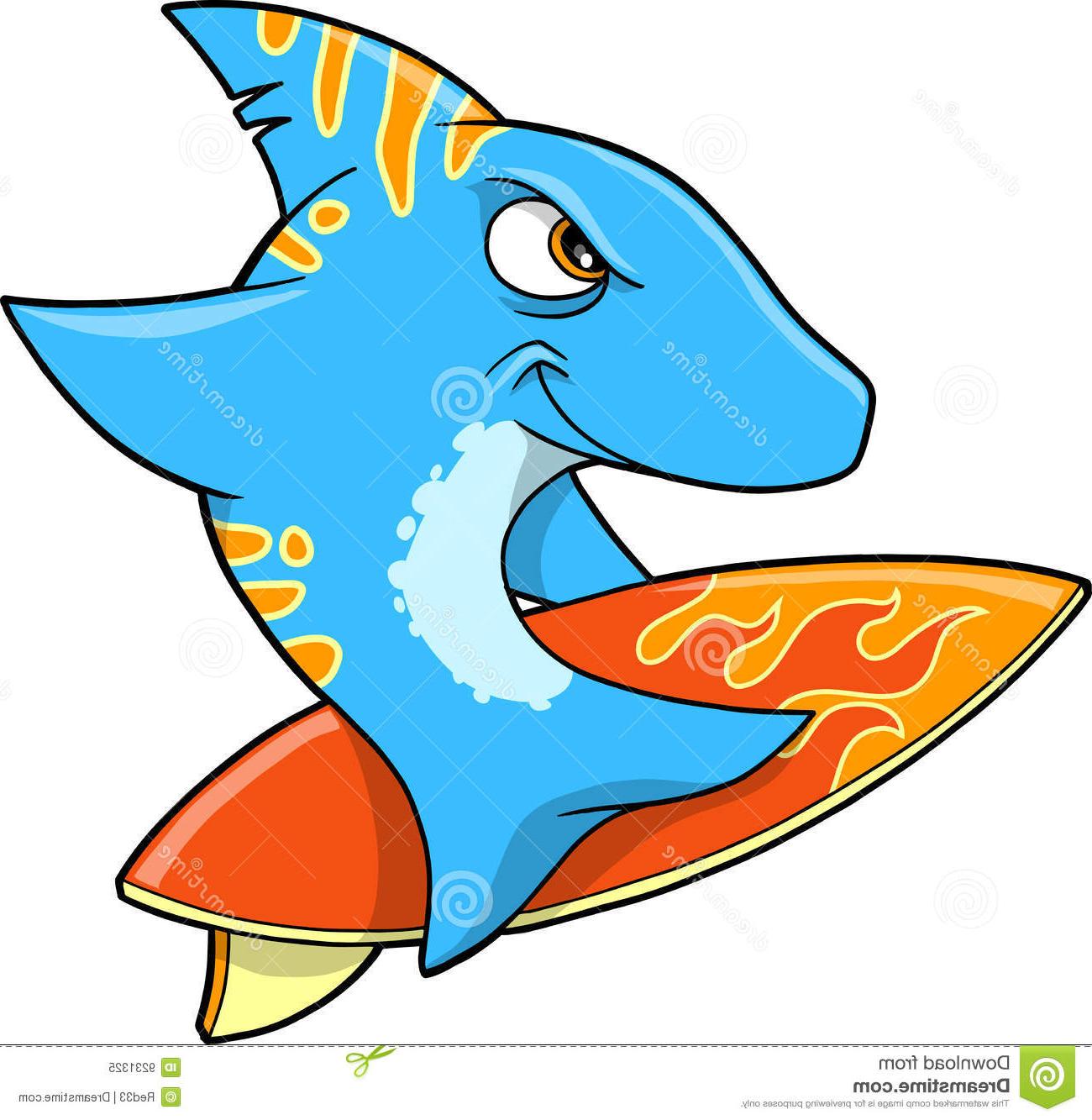 Best Free Cartoon Surfing Shark Vector Drawing