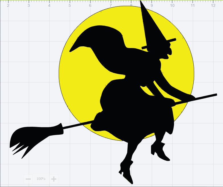 Color Halloween Witch Flying By Moon SVG Cut File by