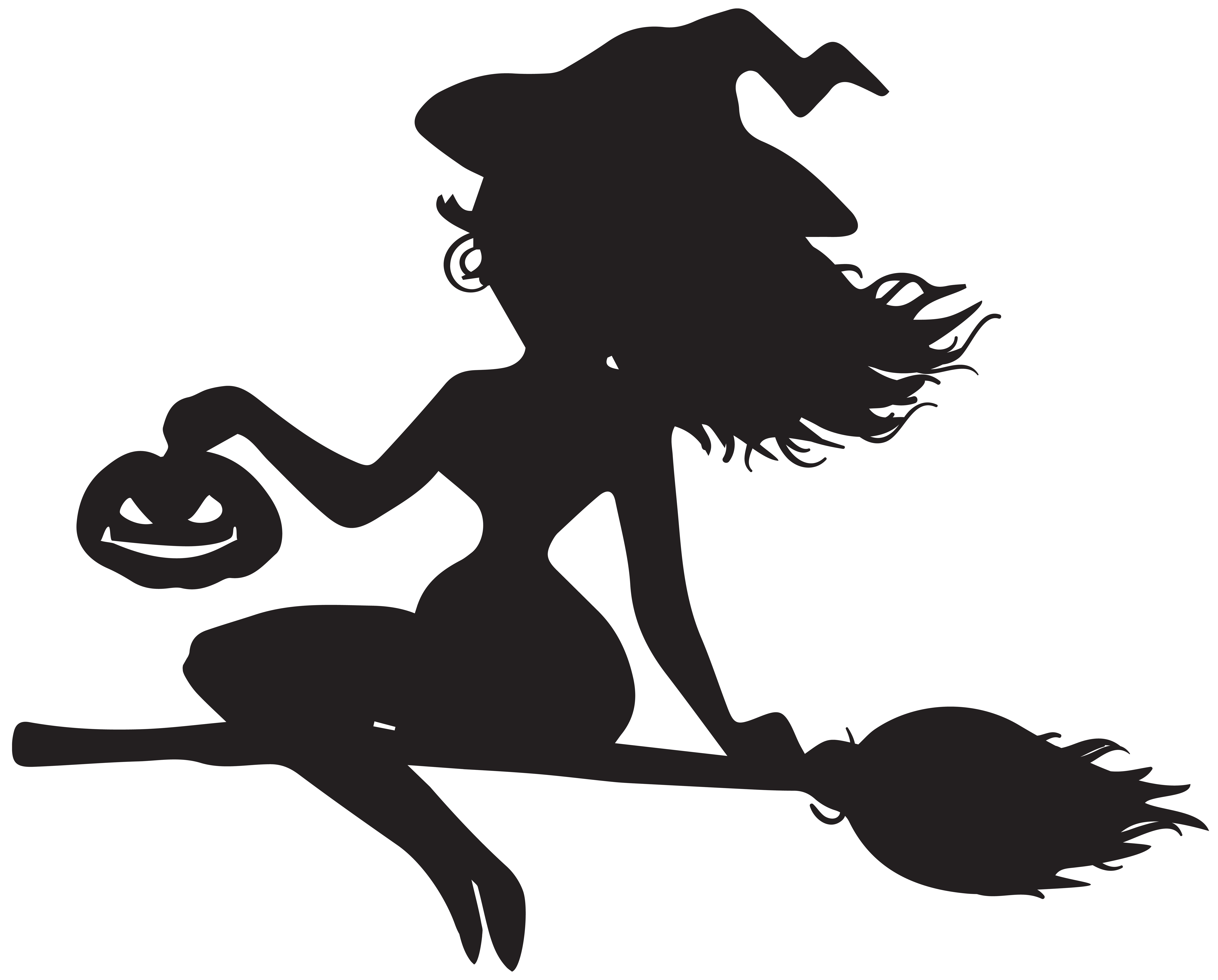 Witch on Broom Silhouette PNG Clip Art