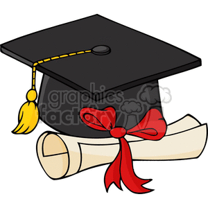 Blue graduation cap with a red ribbon diploma clipart