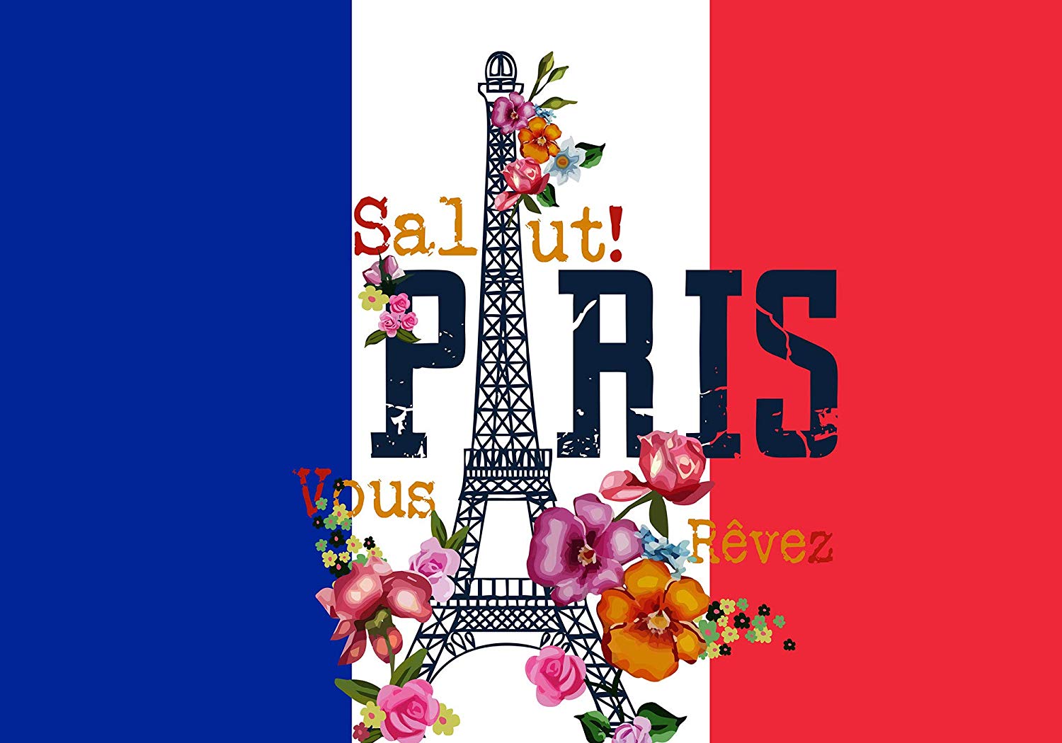 PHMOJEN French Flag Paris Eiffel Tower Photography Backdrop Vinyl