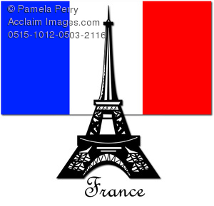 Clip Art Image of a Silhouette of the Eiffel Tower Over the