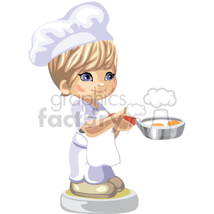 Little chef boy frying eggs clipart