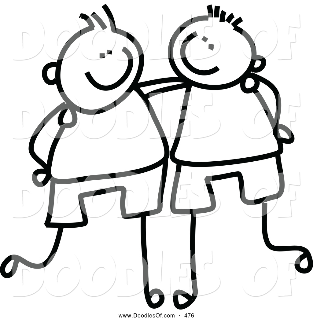 Vector Clipart of a Childs Sketch of Friendly Black and