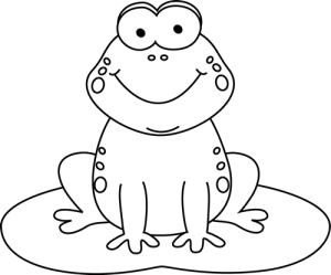 Frog black and white cartoon lily pad clipart