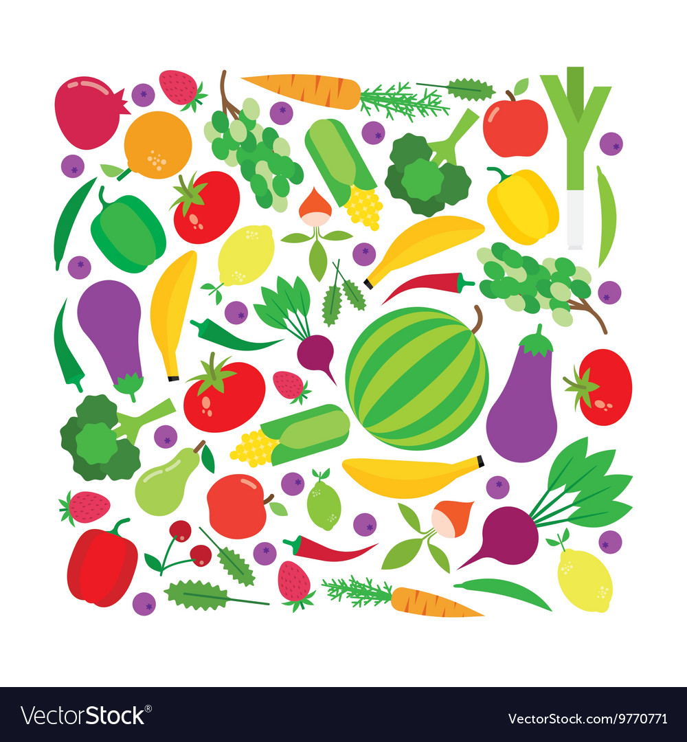 Fruit and vegetable square background