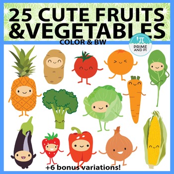 Cute fruits vegetables.