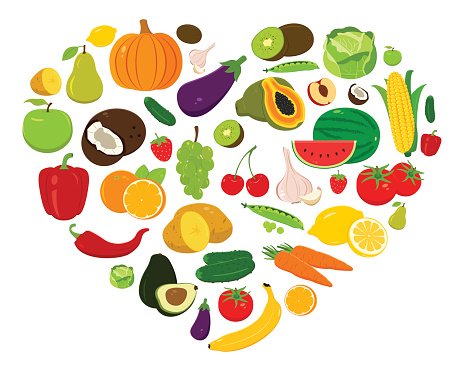 Heart shape with fruits and vegetables
