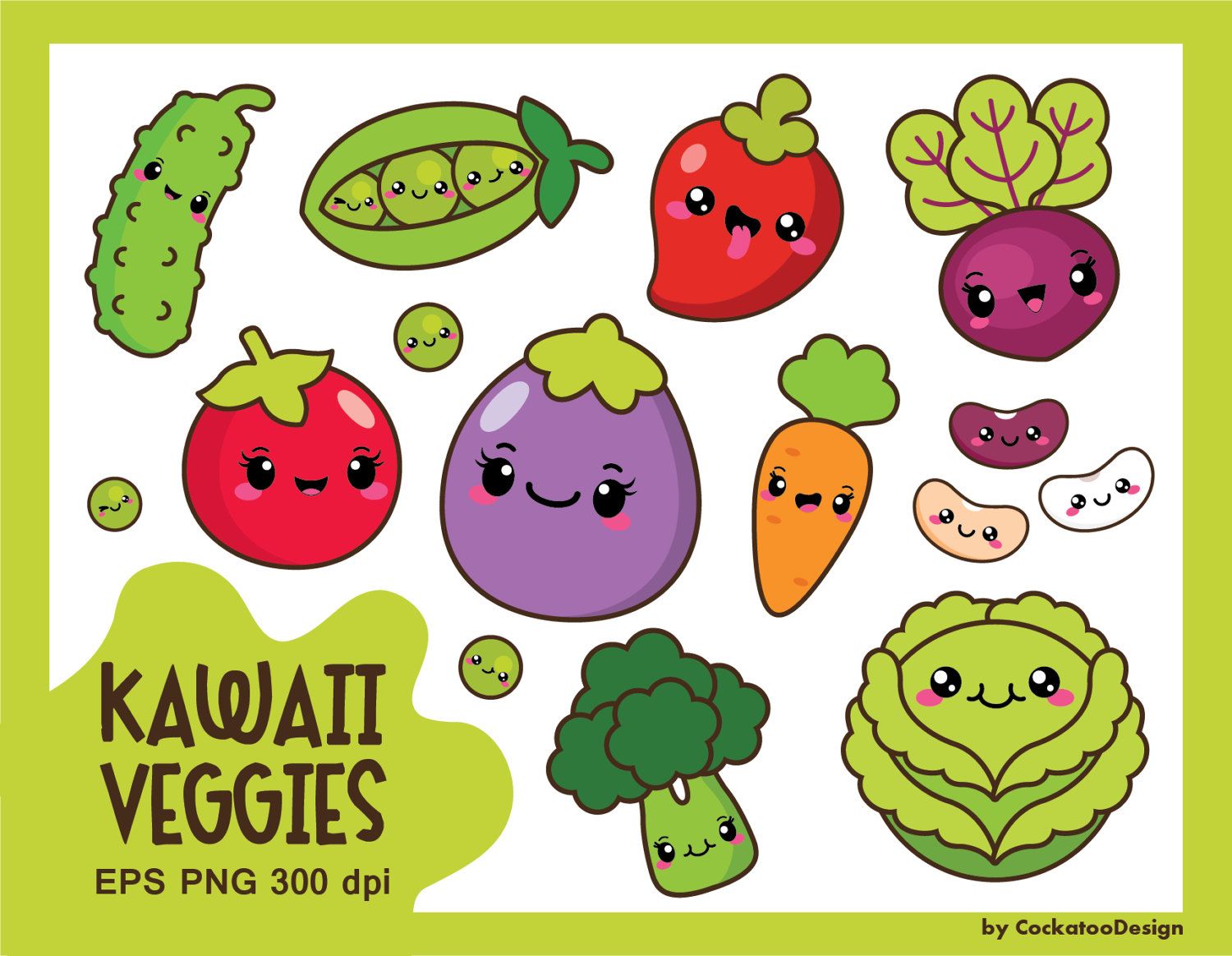 Kawaii vegetables clipart, kawaii veggies clipart, healthy