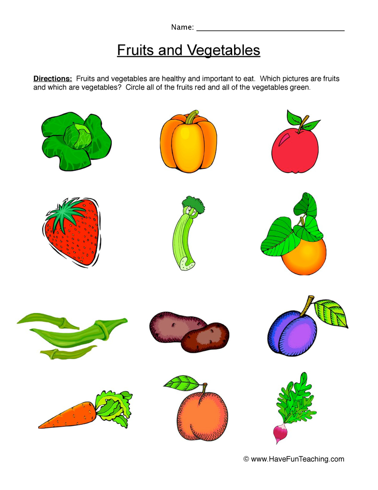 Fruits and Vegetables Worksheet