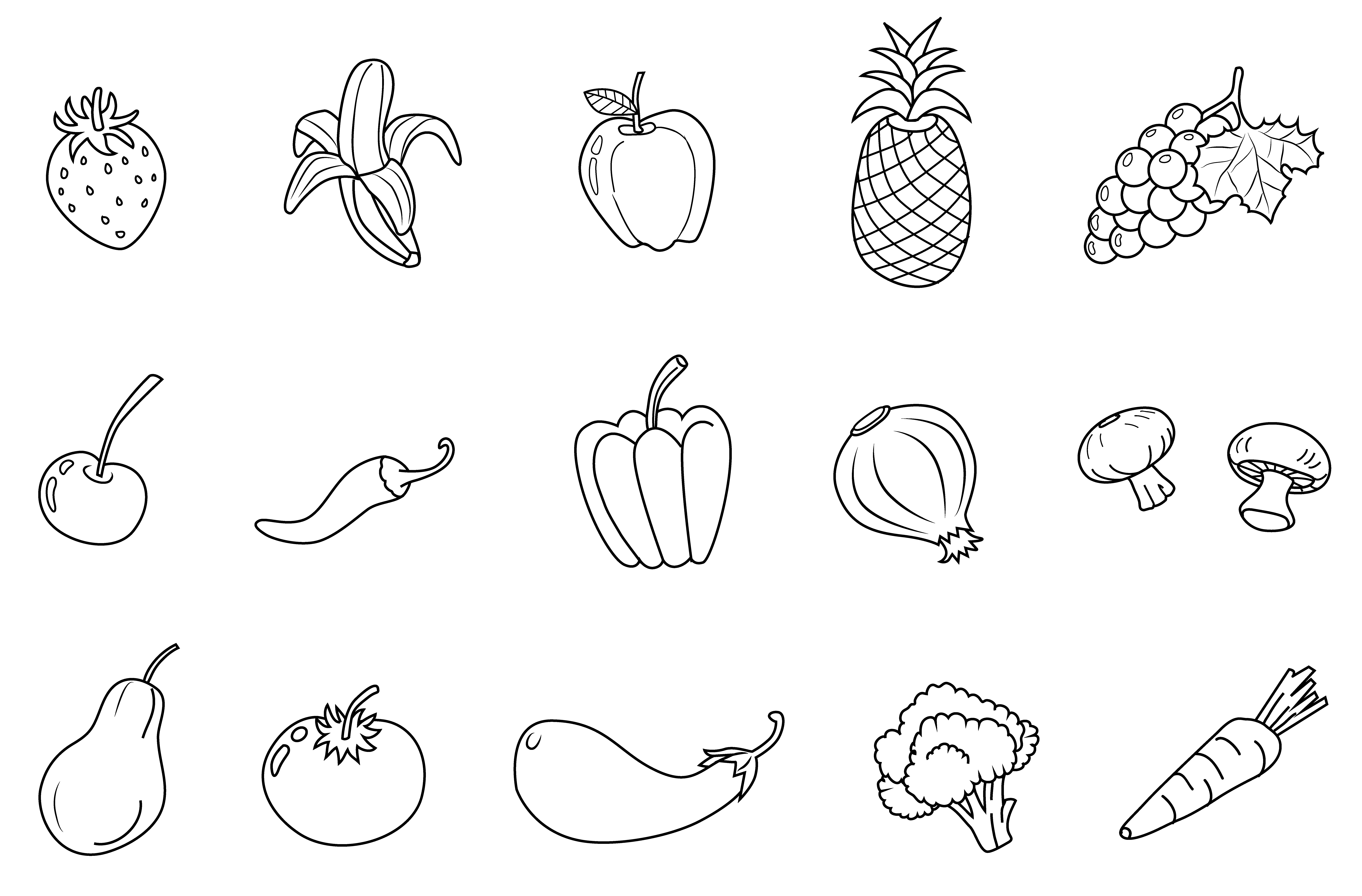 Vegetables black and white fruits clipart