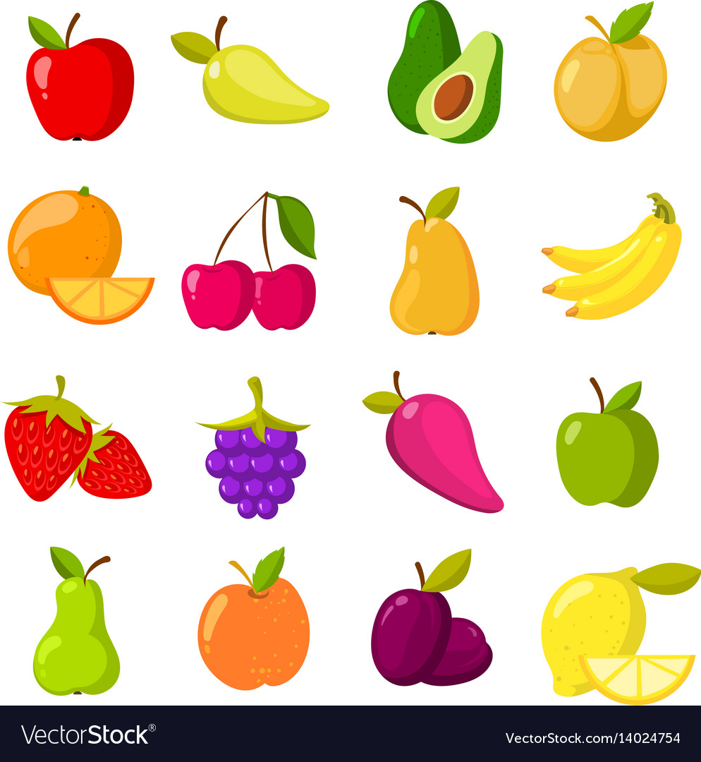 Cartoon fruits clipart collection isolated